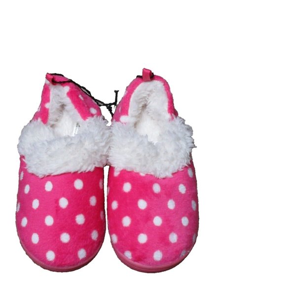 Girls Slippers Pink white Dots Rubber Sole Size S New7-8 - Picture 1 of 6